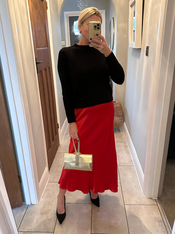 Red Silky Slip Skirt