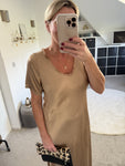 Gold Short Sleeve Satin Slip Dress