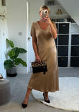 Gold Short Sleeve Satin Slip Dress