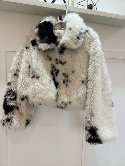 Cow Print Faux Fur Cropped Jacket