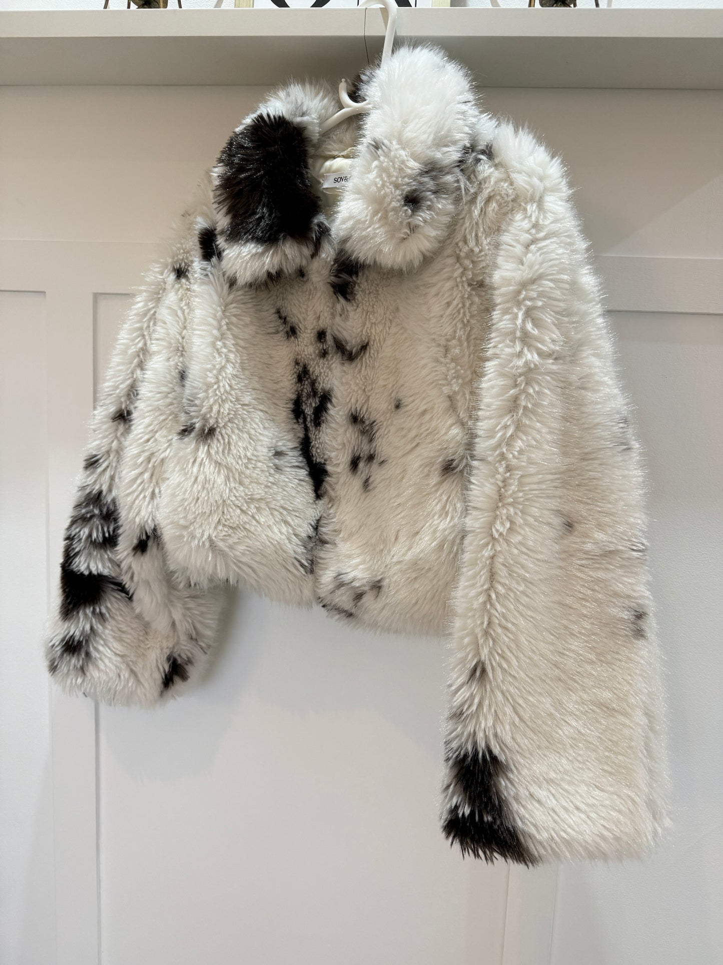 Cow Print Faux Fur Cropped Jacket