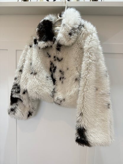 Cow Print Faux Fur Cropped Jacket