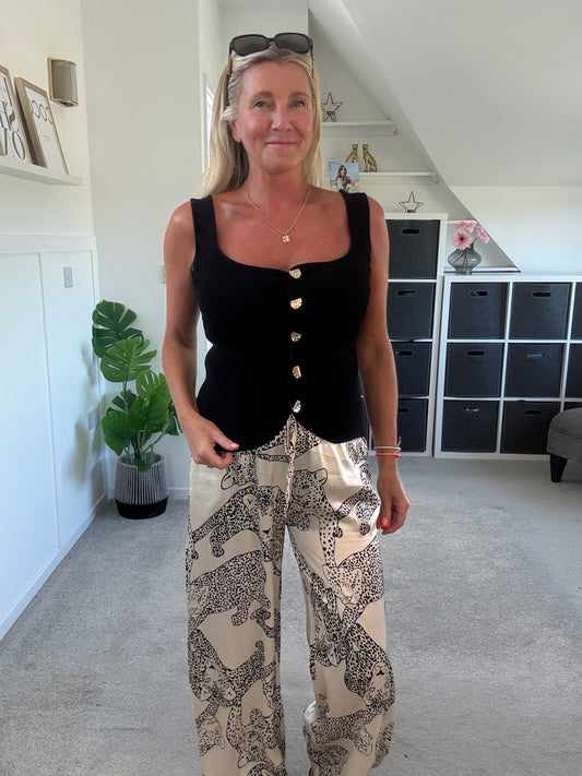 Black Scoop Neck Gold Button Waistcoat