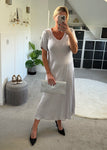 Silver Short Sleeve Satin Slip Dress