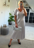 Silver Short Sleeve Satin Slip Dress