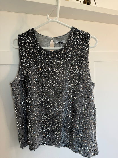 Silver Sequin Sleeveless Top