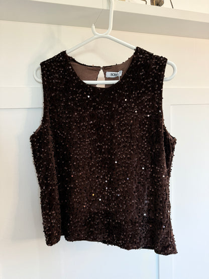 Chocolate Sequin Sleeveless Top
