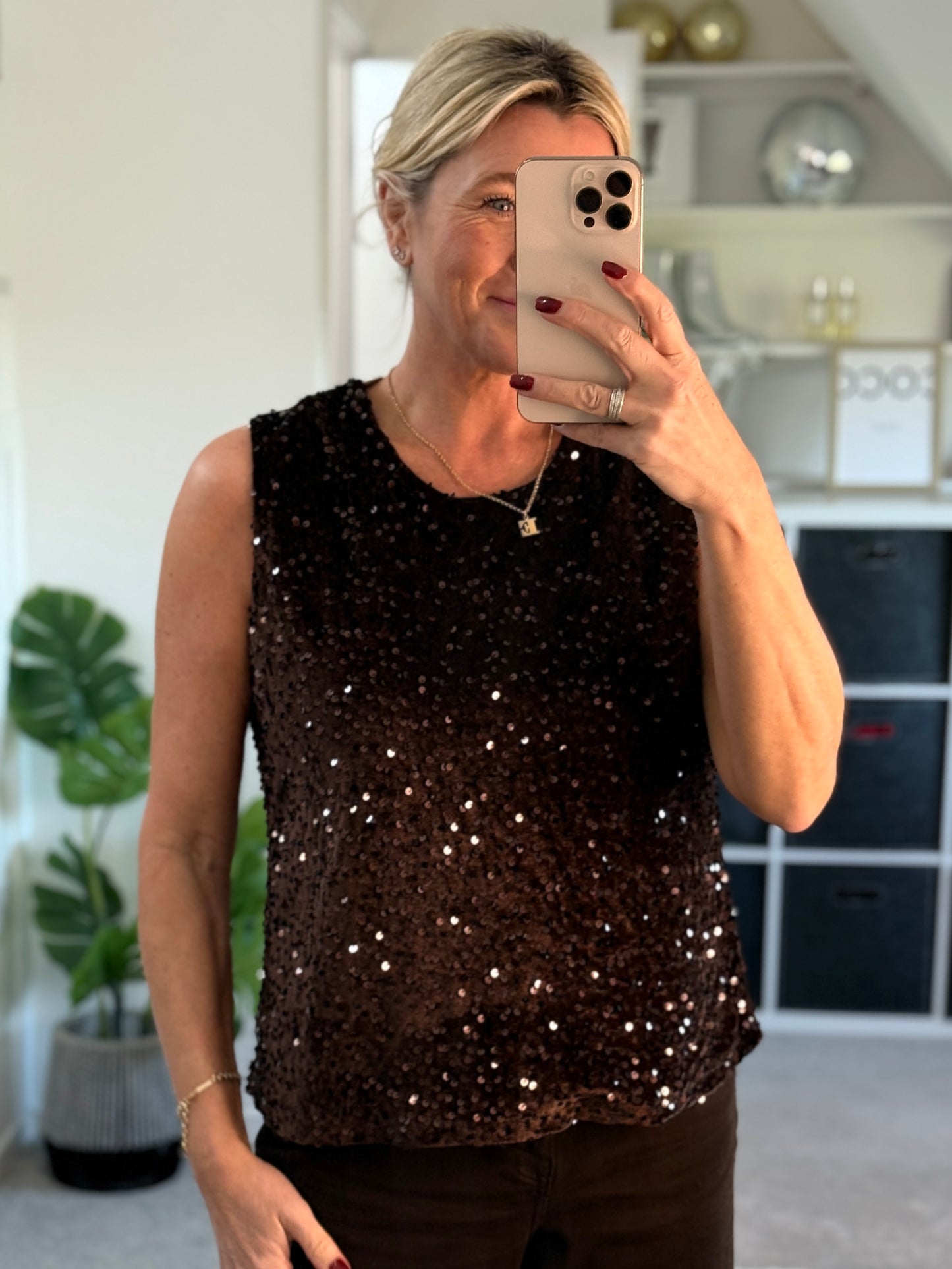 Chocolate Sequin Sleeveless Top