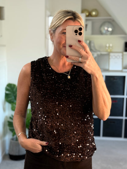 Chocolate Sequin Sleeveless Top
