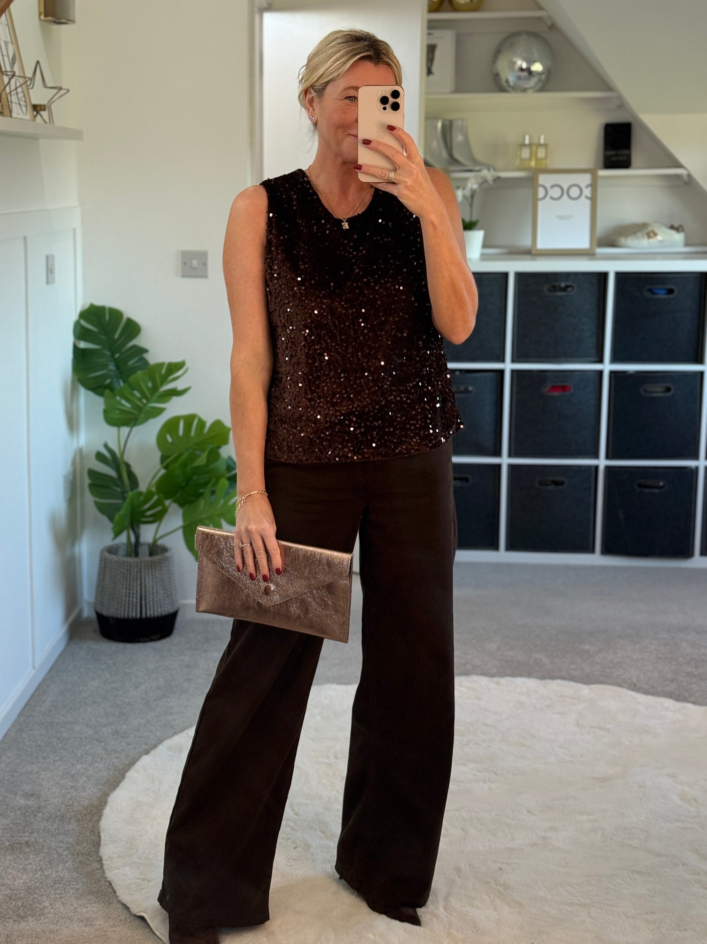 Chocolate Sequin Sleeveless Top