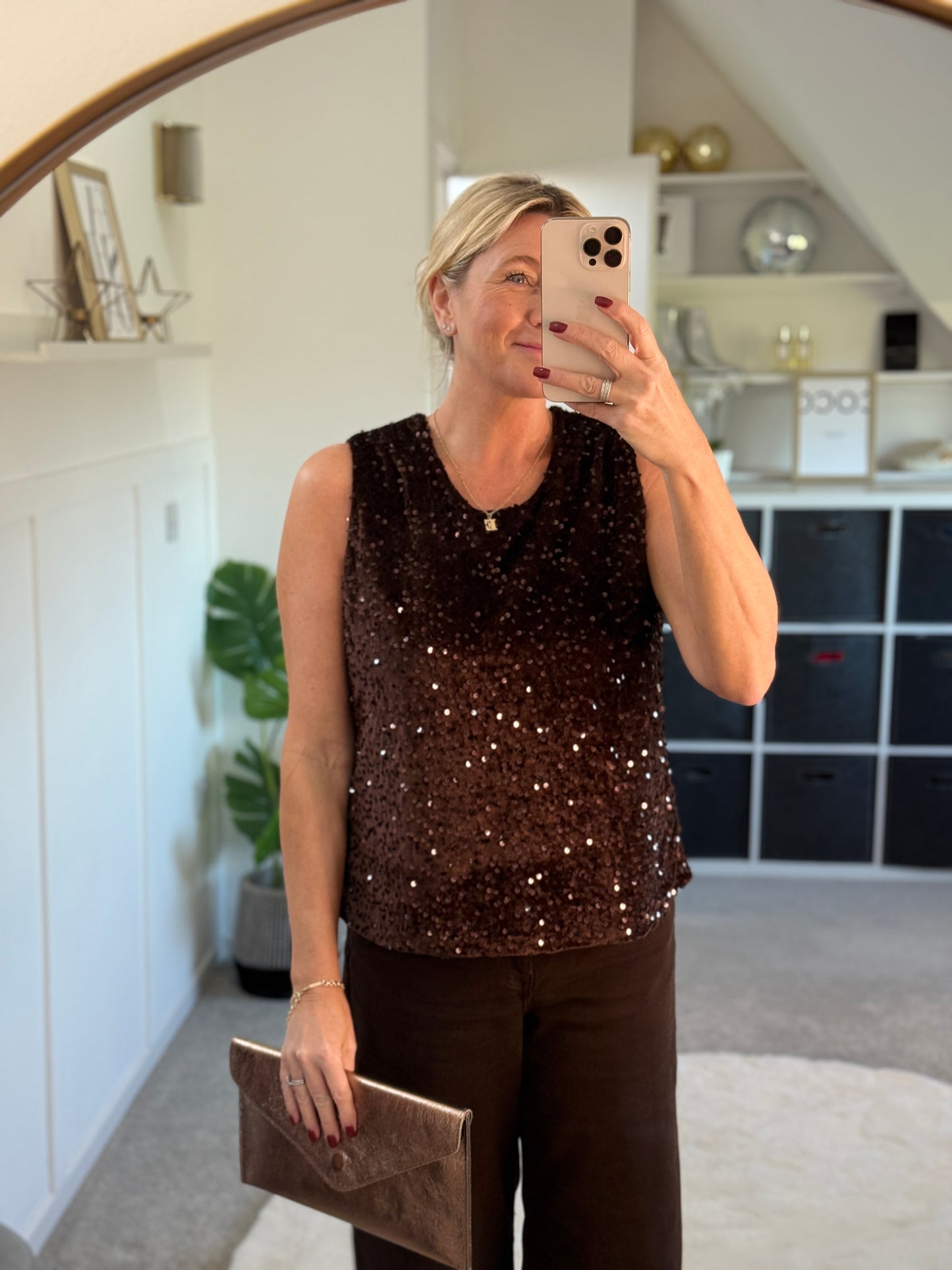 Chocolate Sequin Sleeveless Top