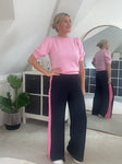 Navy/Pink Stripe Wide Leg Trousers