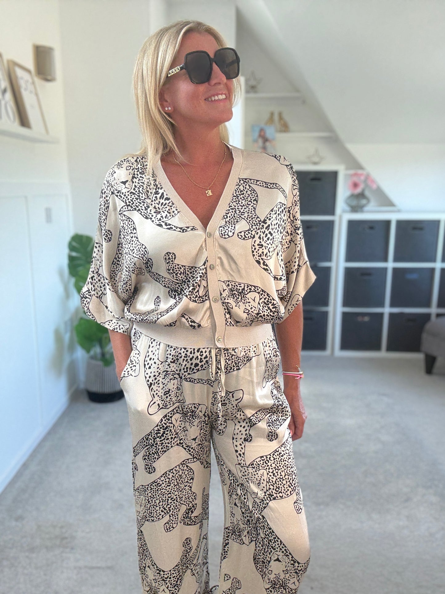 Katy Puma Print Wide Leg Trousers