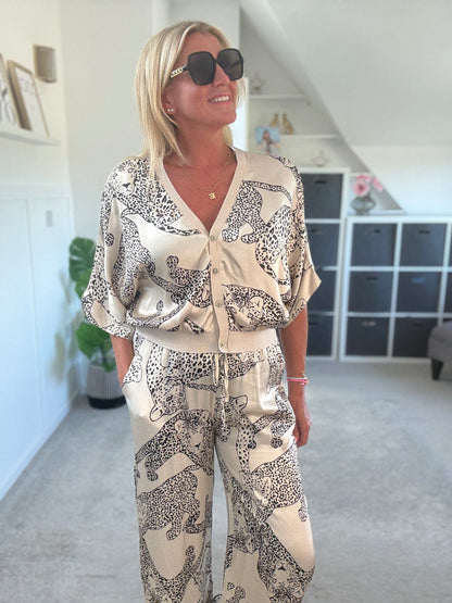 Katy Puma Print Wide Leg Trousers