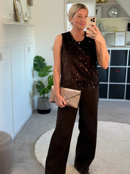 Chocolate Sequin Sleeveless Top