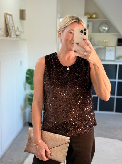 Chocolate Sequin Sleeveless Top