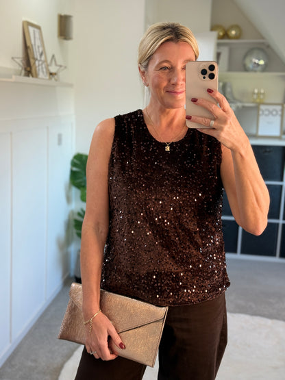 Chocolate Sequin Sleeveless Top