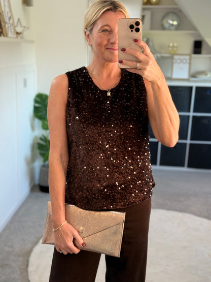 Chocolate Sequin Sleeveless Top
