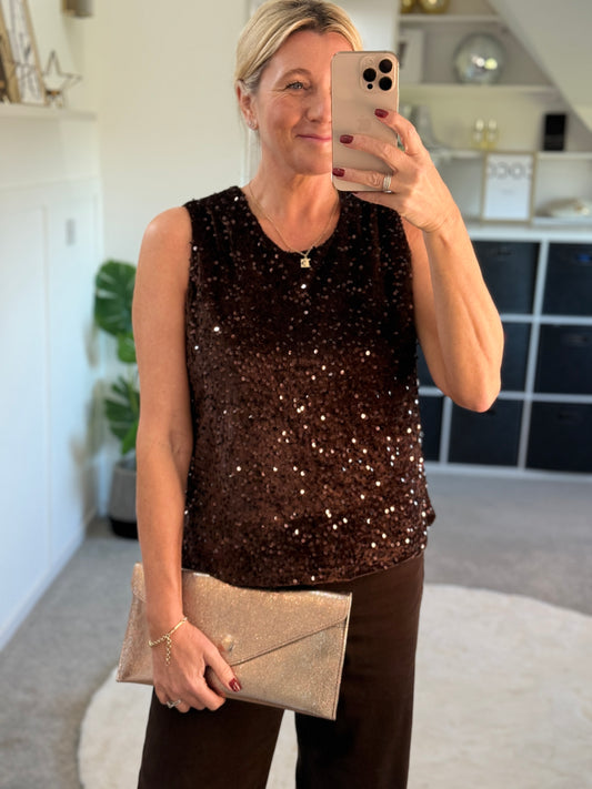 Chocolate Sequin Sleeveless Top