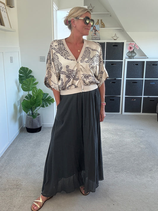 Charcoal Grey Cotton Pocket Maxi Skirt