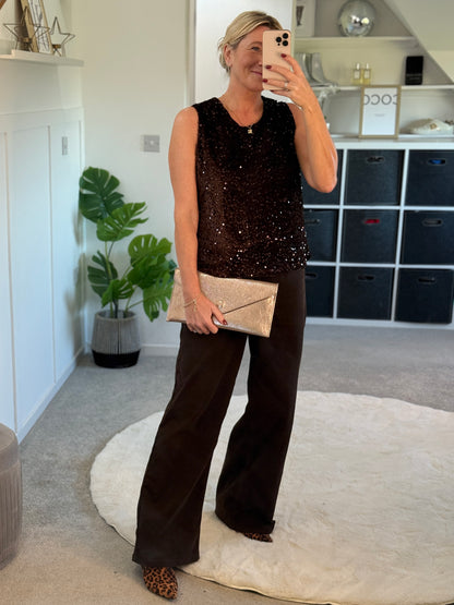 Chocolate Sequin Sleeveless Top