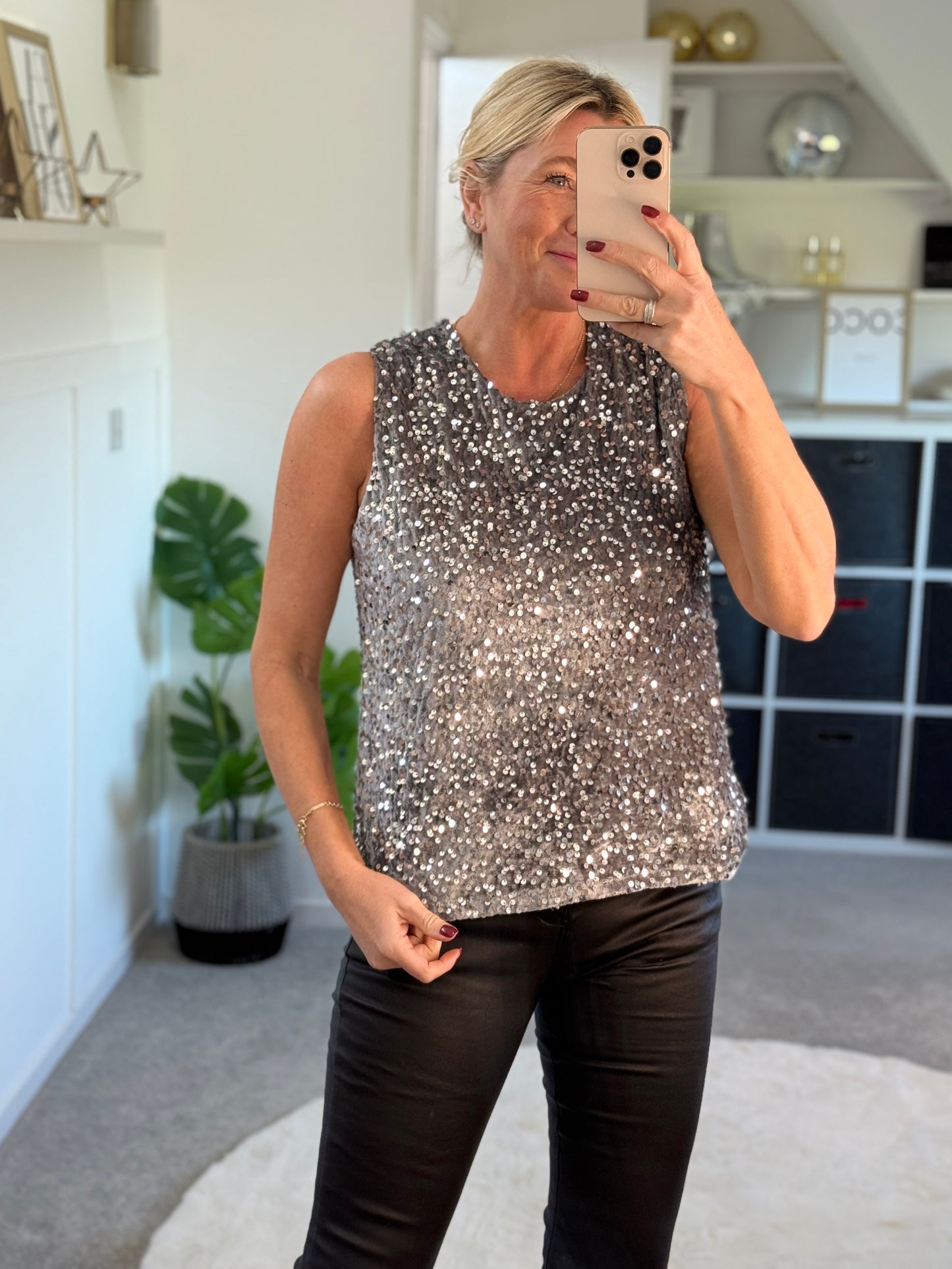 Silver Sequin Sleeveless Top