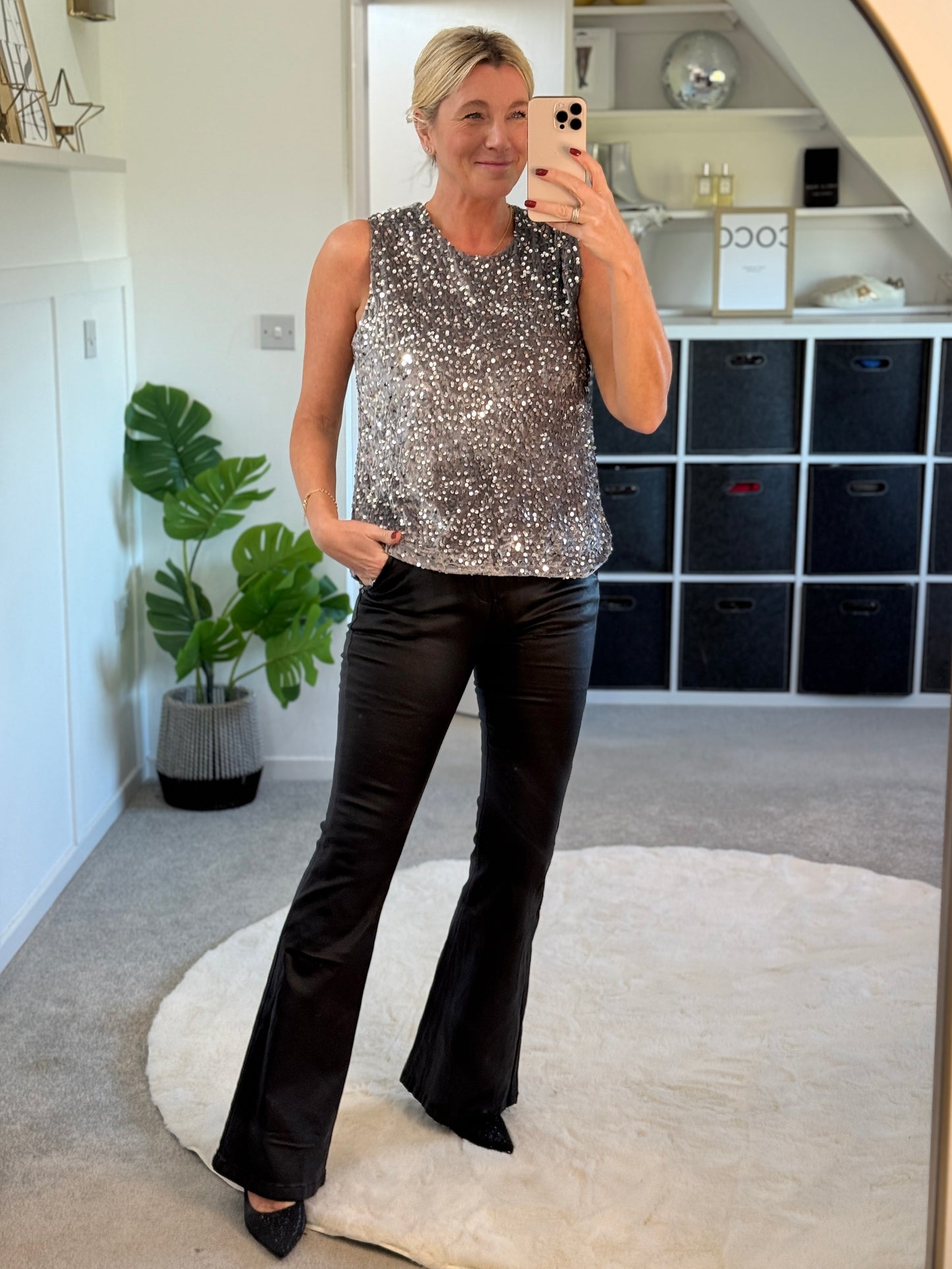 Silver Sequin Sleeveless Top