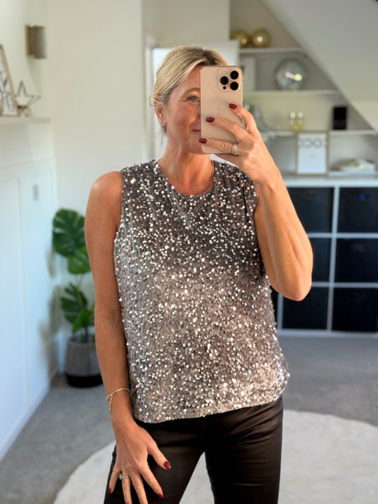 Silver Sequin Sleeveless Top