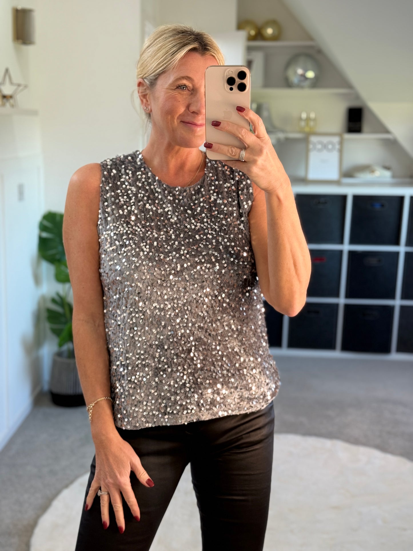 Silver Sequin Sleeveless Top