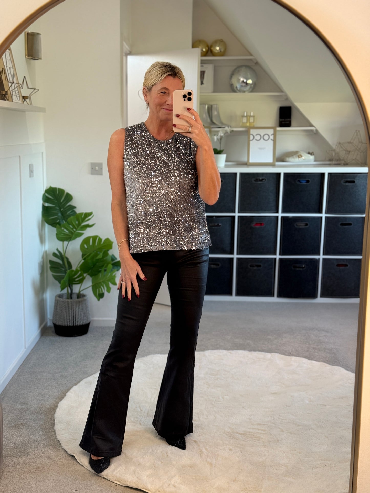 Silver Sequin Sleeveless Top