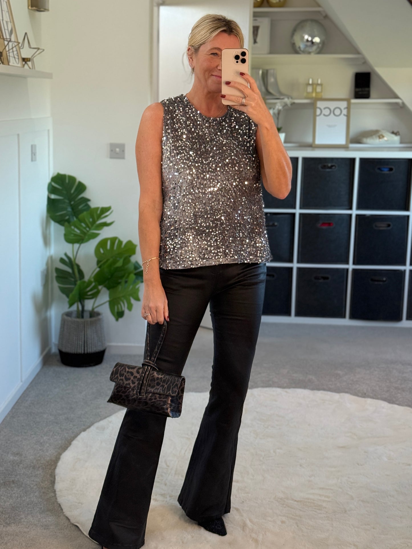 Silver Sequin Sleeveless Top