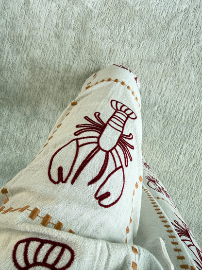 Oatmeal 🦞 Lobster Embroidered Cotton Trousers
