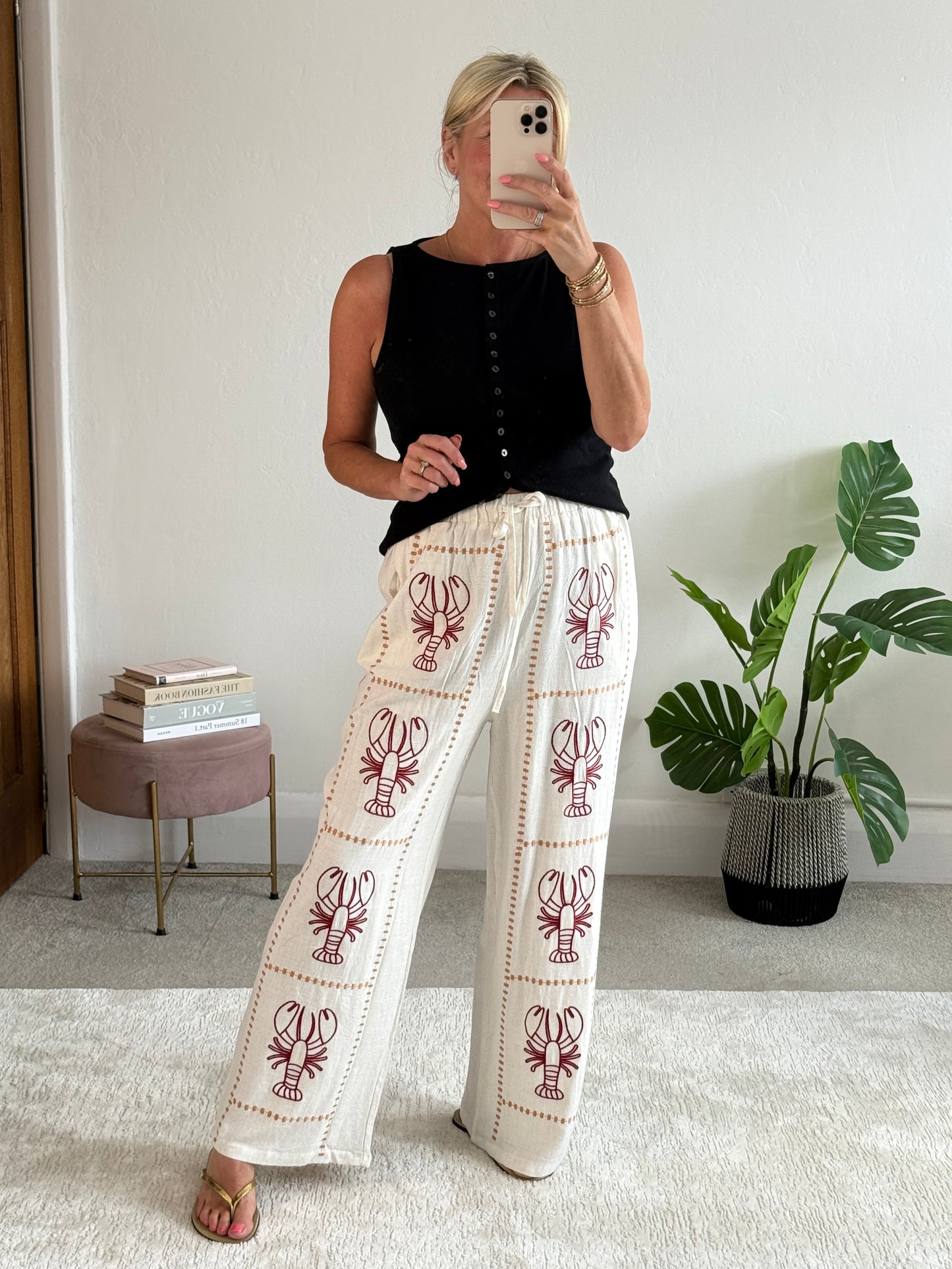 Oatmeal 🦞 Lobster Embroidered Cotton Trousers