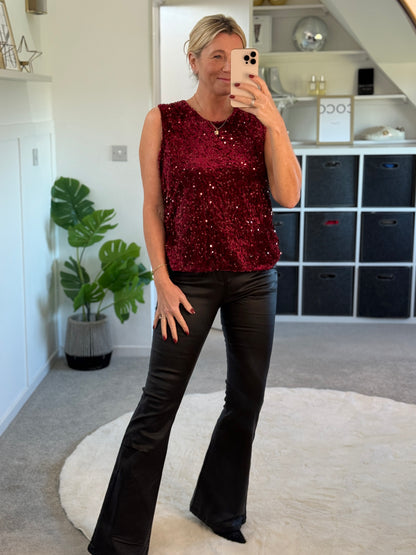 Burgundy Sequin Sleeveless Top