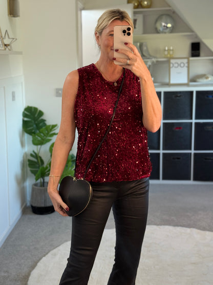 Burgundy Sequin Sleeveless Top