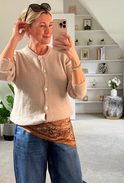 Tan Paisley Bandana Square Silk Touch Scarf 70cm