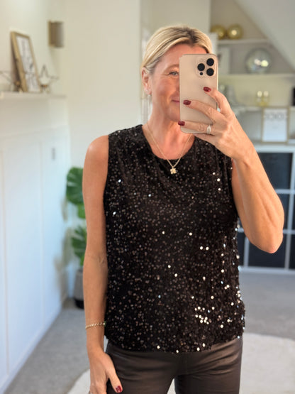 Black Sequin Sleeveless Top