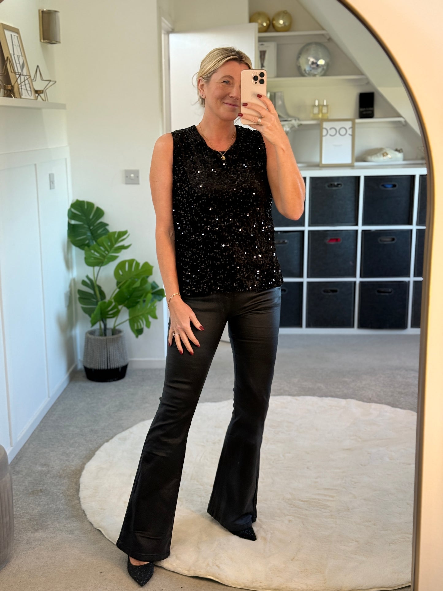 Black Sequin Sleeveless Top