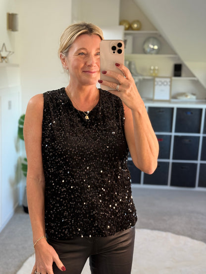 Black Sequin Sleeveless Top