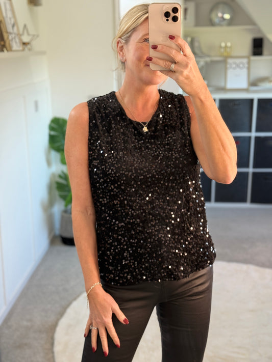 Black Sequin Sleeveless Top