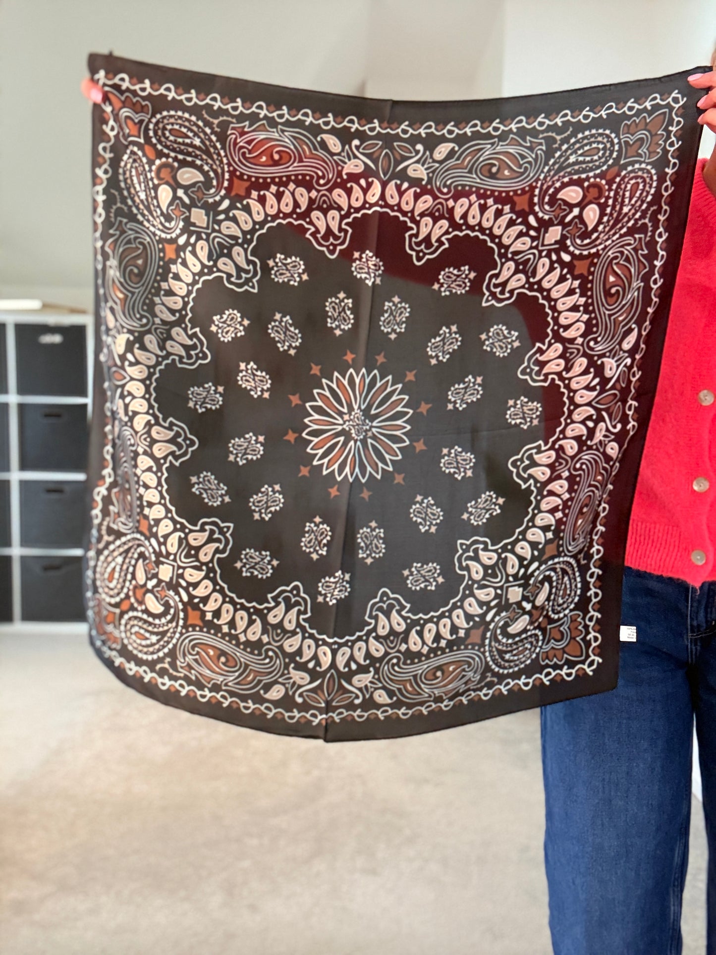 Tan Paisley Bandana Square Silk Touch Scarf 70cm
