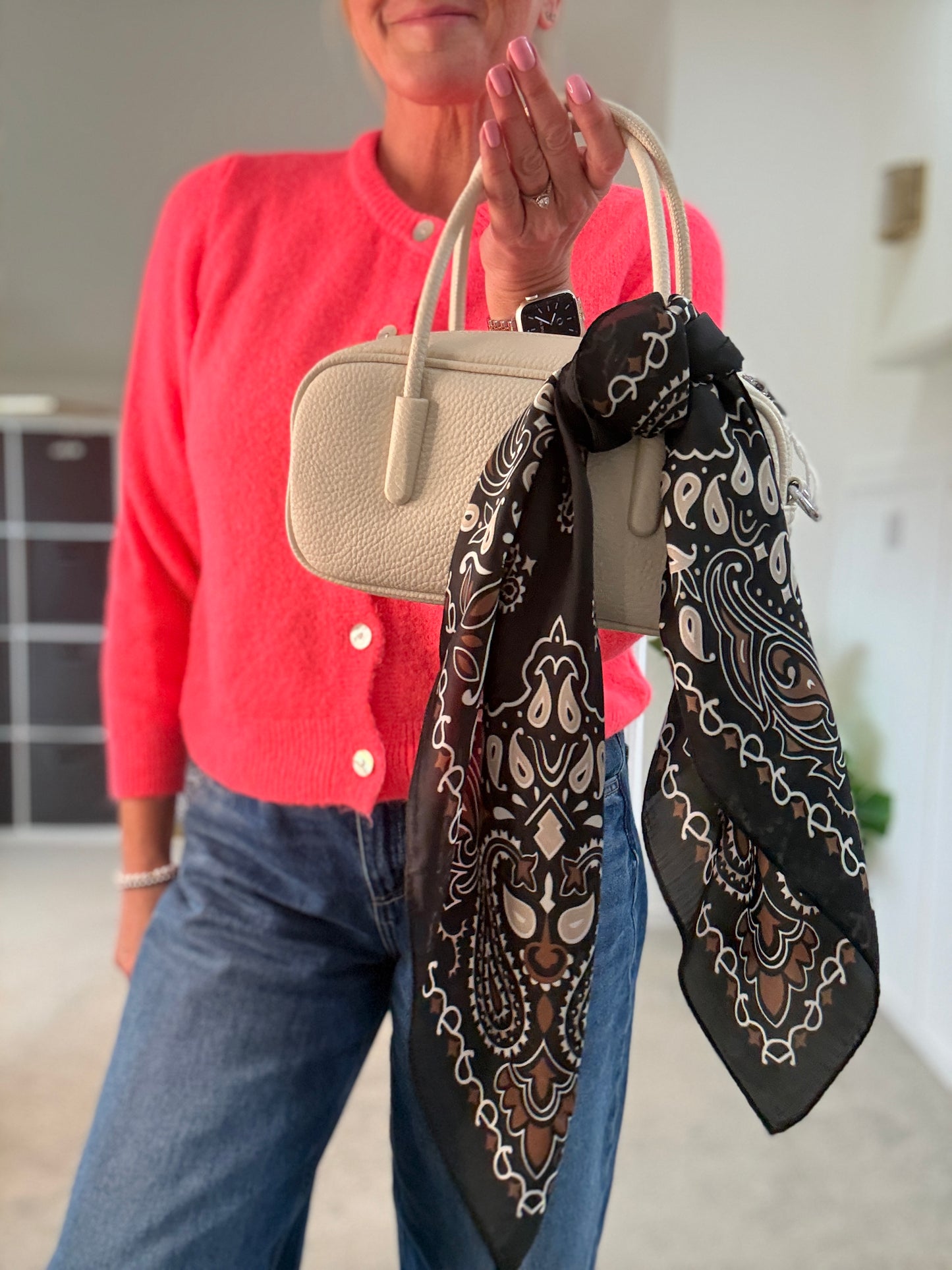 Tan Paisley Bandana Square Silk Touch Scarf 70cm