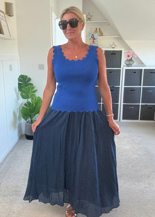 Navy Cotton Pocket Maxi Skirt