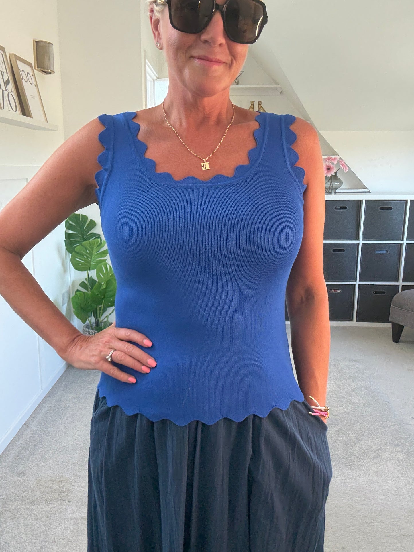Cobalt Scallop Edge Vest Top