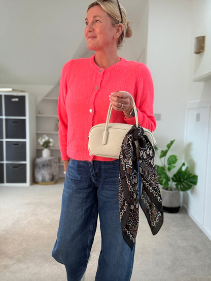 Neon Coral Alpaca Mix Button Cardigan