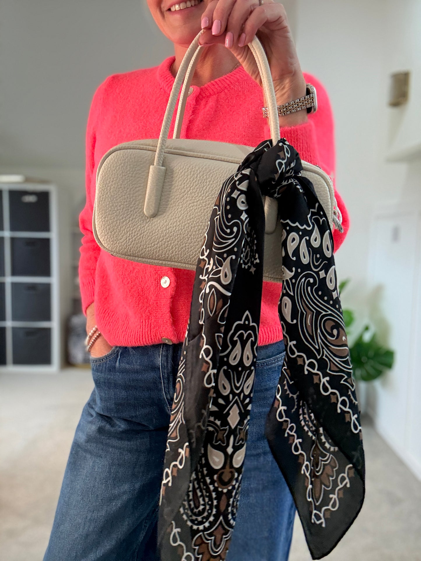 Tan Paisley Bandana Square Silk Touch Scarf 70cm