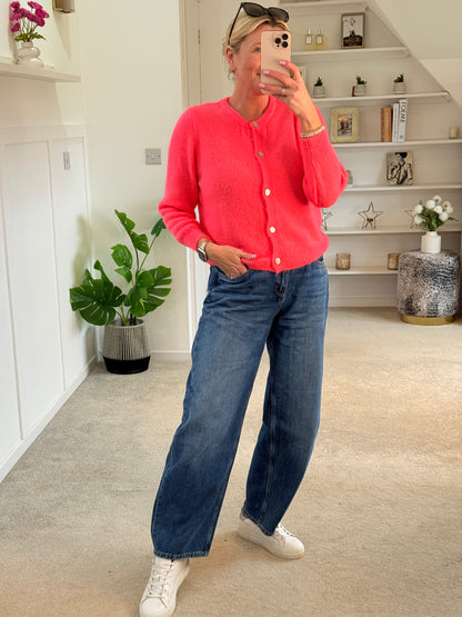 Neon Coral Alpaca Mix Button Cardigan