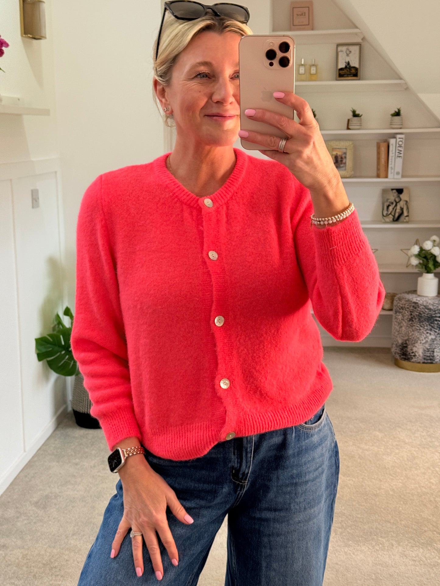 Neon Coral Alpaca Mix Button Cardigan