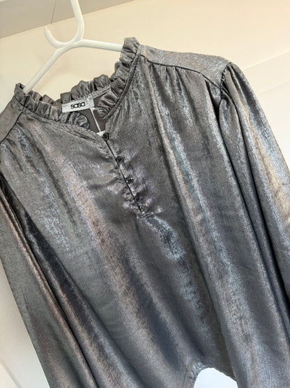 Silver Metallic Ruffle Neck Blouse PRE ORDER