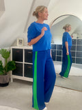 Cobalt/Green Stripe Wide Leg Trousers